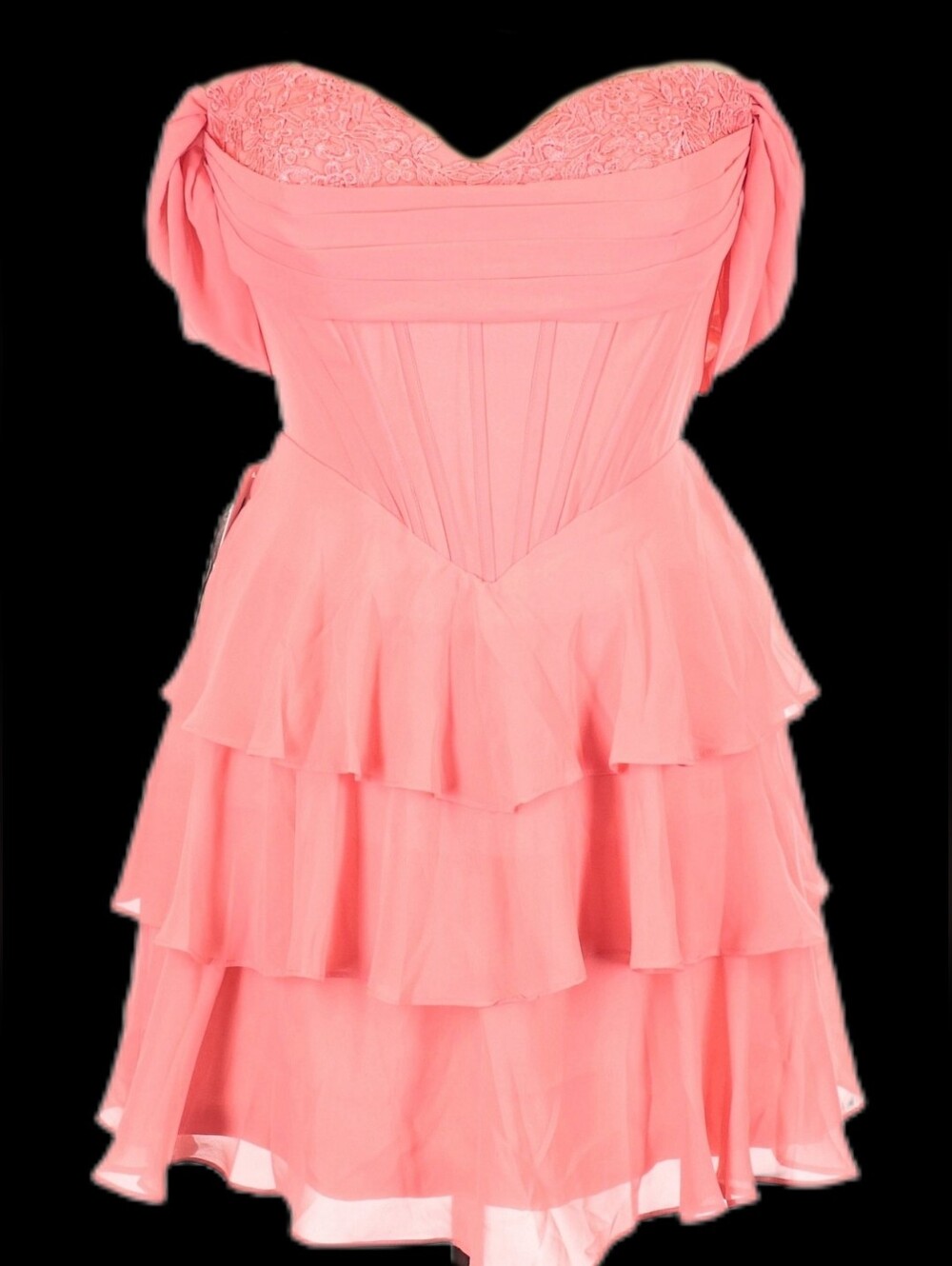 Wear Your Love Coral Ruffle Lace Detail Corseted Special Occasion Dress Size 16